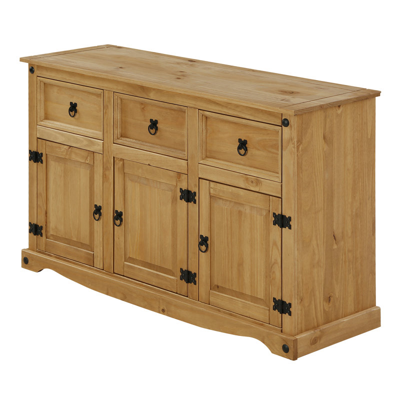 Union Rustic Doe 125Cm Wide 3 Drawer Pine Solid Wood Sideboard